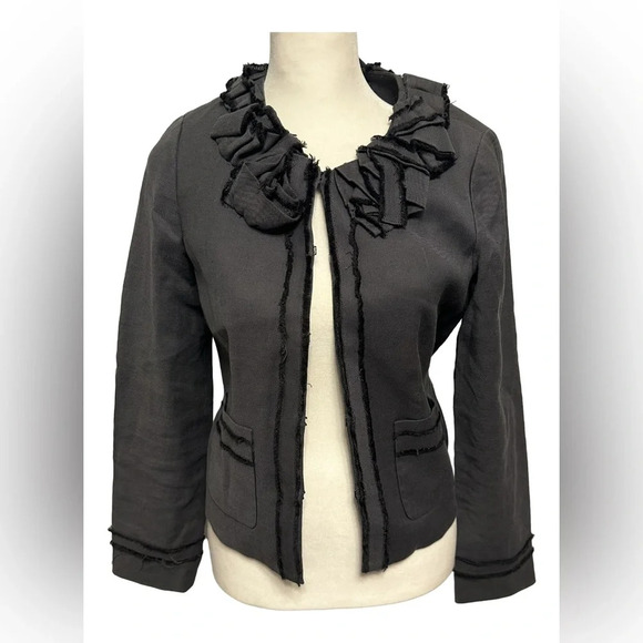 Rebecca Taylor Blazer ,Ladies Suit Jacket Top Size 4,charcoal ruffle - Picture 1 of 4
